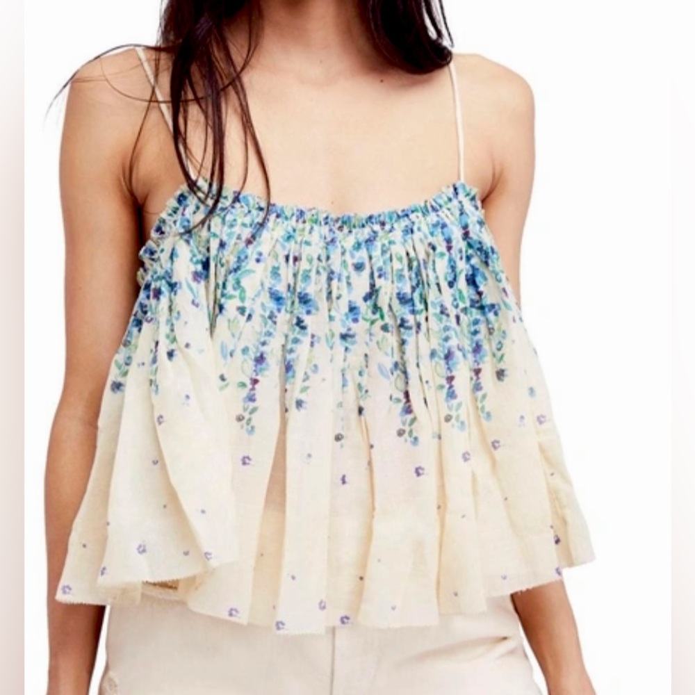 Free People Intimately Instant Crush Printed Tank in Ivory Blue Flowers